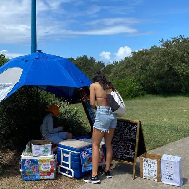 Jesse Lane has been selling supplies out of his families' tent. Credit: Facebook/Business Coogee