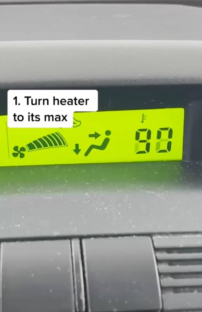 The first step is turning the heater to the max. Credit: TikTok/@carsdotcom