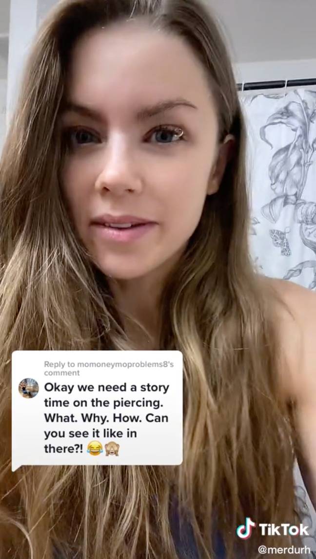She has had the piercing since she was 21, and says it has never caused her any trouble. Credit: TikTok/@merdurh