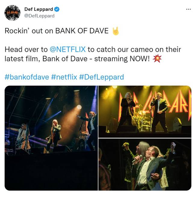 Legendary band Def Leppard show up at the end of Bank of Dave. Credit: Twitter/@Defleppard