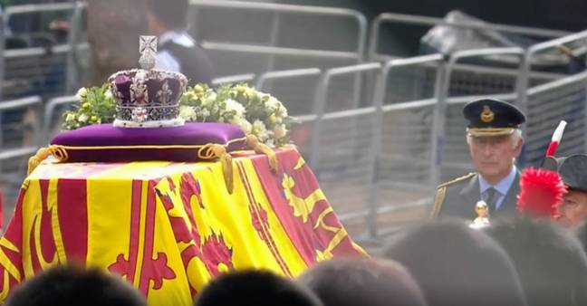 The Imperial State Crown rested upon the coffin. Credit: BBC