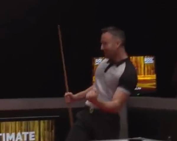 A quick fist pump from Potts to celebrate his incredible deed was well earned. Credit: Ultimate Pool