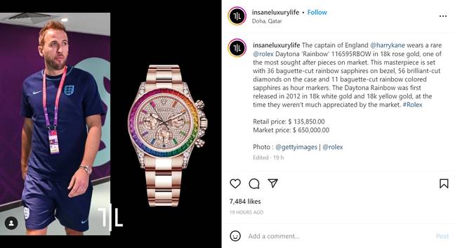 Harry Kane was spotted wearing a £500,000 rainbow watch in Qatar. Credit: Instagram/@insaneluxurylife
