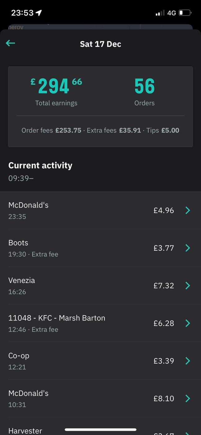 The Deliveroo driver earned a total of £294.66 in one day. Credit: u/Main_Month_9573/ Reddit