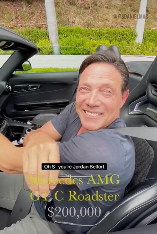 In the clip, Mac heads over to Belfort, who is sitting in his Mercedes-AMG GT C Roadster. Credit: TikTok/@itsdanielmac