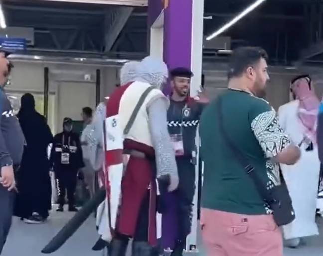England fans dressed as crusaders were banned from watching a World Cup match. Credit: Twitter/@Bob_cart124