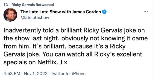 Corden has responded after he was accused of plagiarism. Credit: Twitter 