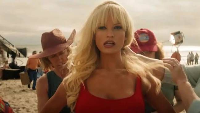 Lily James as Pamela Anderson in Pam &amp; Tommy. Credit: Hulu