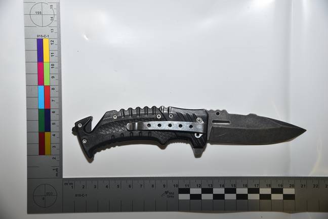 Armed National Crime Agency (NCA) officers - otherwise known as the 'British FBI' - took on a gang of men in their BMWs and recovered a handgun, ammunition, knives and a sledgehammer in the process. Credit: NCA