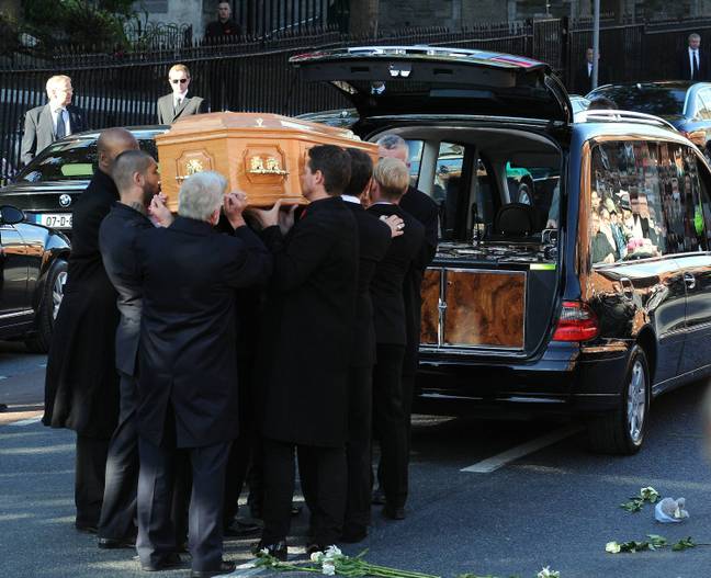 Members of Boyzone helped carry Stephen Gately's coffin during his funeral. Credit: WENN Rights Ltd / Alamy Stock Photo