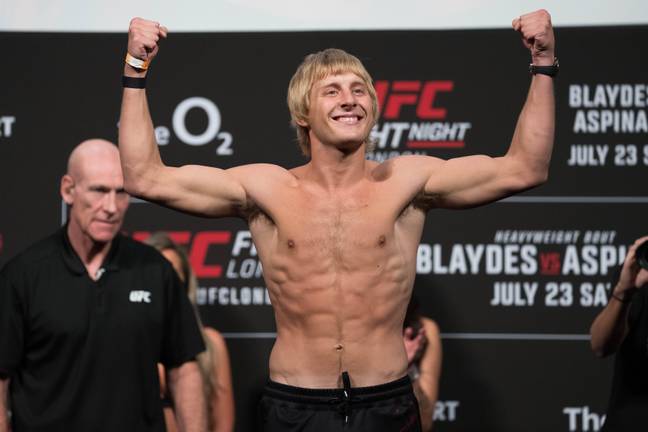 Pimblett posing on the scale during the UFC Fight Night last weekend. Credit: Alamy
