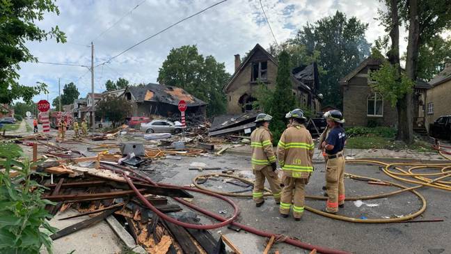 The explosion caused by the car crash in 2019 destroyed four houses and injured seven people. Credit: London Police Service