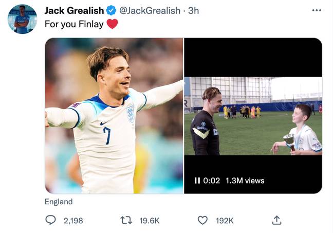 Grealish dedicated the goal to Finlay. Credit: Twitter