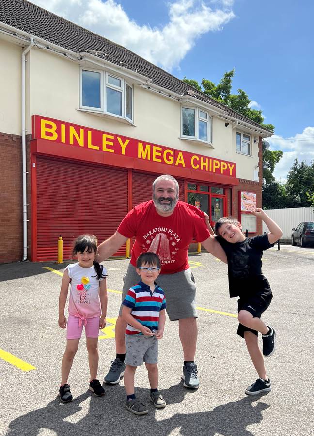 Simon Harris and his kids traveled more than 120 miles to experience the UK's most popular chippy. Credit: SWNS