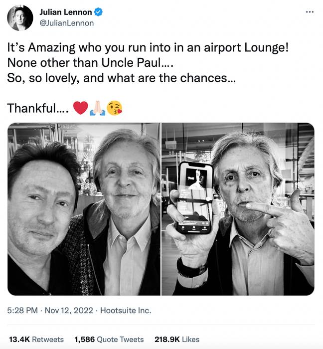 Julian tweeted about their meet up. Credit: JulianLennon/Twitter
