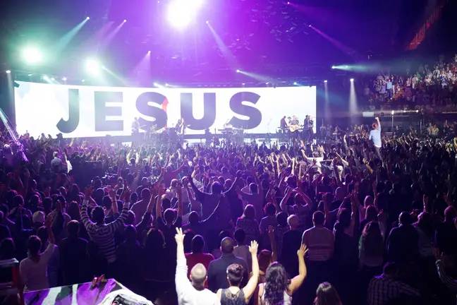 This is what the inside of a Hillsong Church looks like. Credit: Everett Collection Inc / Alamy Stock Photo