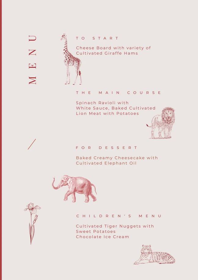 A concept menu from the future. Credit: Primeval Foods