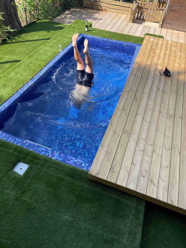 Alex finished the pool in time for the heatwave. Credit: Caters