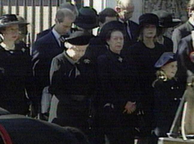 The Queen bowed to Princess Diana's coffin. Credit: BBC