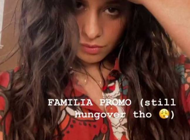 Camila Cabello told fans she was “hungover” when she accidentally flashed her nipple on TV (Instagram Camila Cabello).