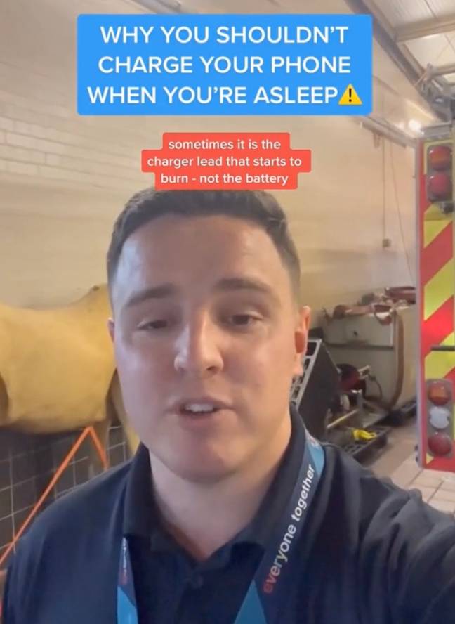 You shouldn't leave your charger on overnight. Credit: @kentfirerescue/TikTok
