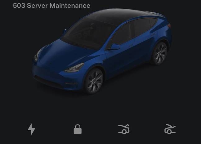 Plenty of Tesla drivers had the same '503 Server Maintenance' message. Credit: Twitter/@hluder