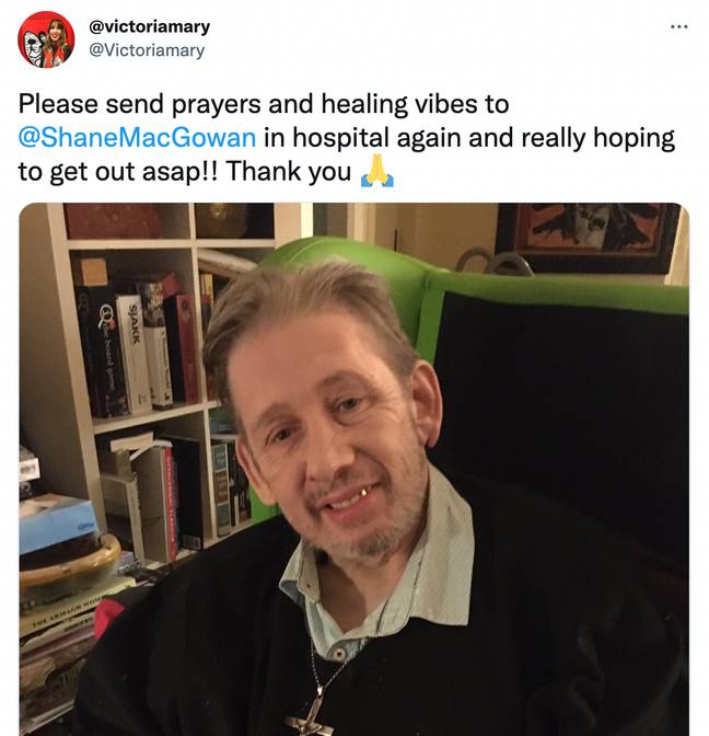 MacGowan was admitted to hospital at the start of December. Credit: @Victoriamary/Twitter