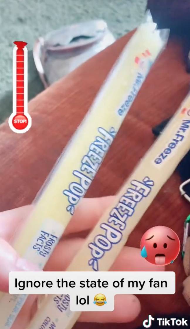 Jacqueline revealed that an easy way to level up your fan is to tie ice pops to the front of it. Credit: TikTok/jamsbathbombs