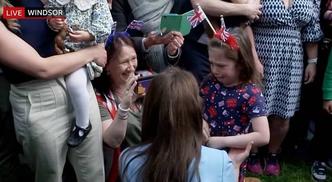 The Princess of Wales was seen hugging a little girl overwhelmed with emotion. Credit: BBC