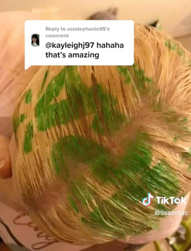 The green Asda logo printed onto her hair. Credit: TikTok/@lisaxmac