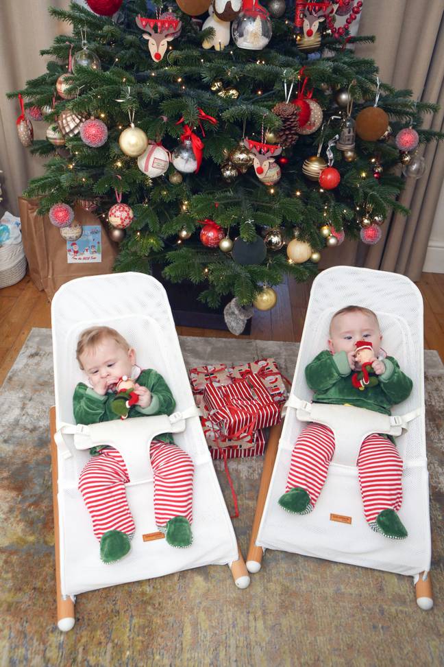 14 months on from their birth and the twins are ready to celebrate Christmas at home in Derbyshire. Credit: Caters News