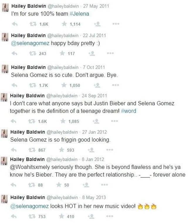Hailey's old account was essentially a Selena and Justin fan account. Credit: Twitter