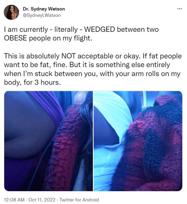 The woman posted her complaints along with pictures of her fellow passengers to Twitter. Credit: Twitter/@SydneyLWatson