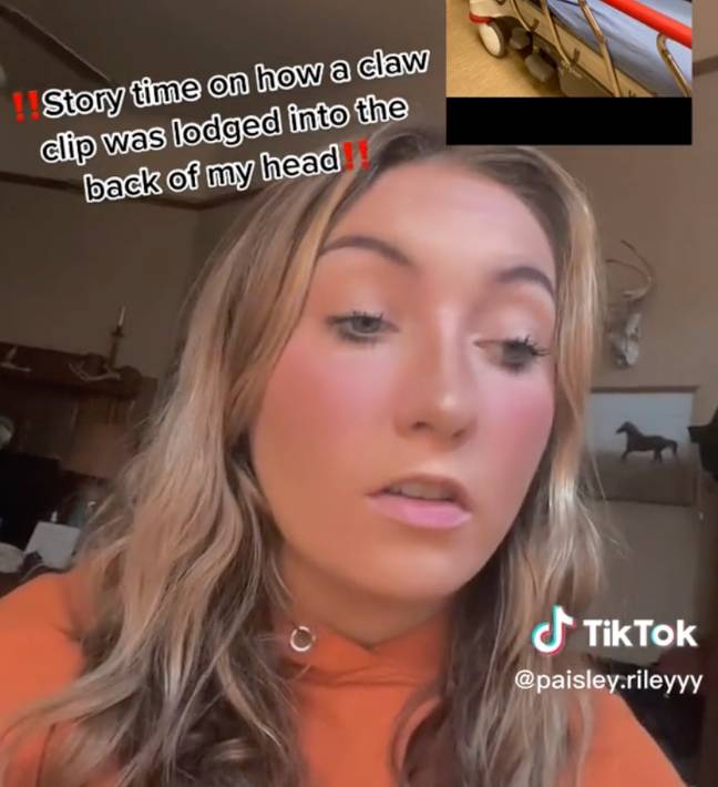 Paisley's head hit a metal bar which 'lodged the claw clip' into the back of her head. Credit: TikTok/ @paisley.rileyyy
