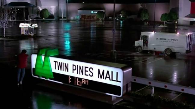 Marty travels back in time from Twin Pines Mall. (Credit: Universal)