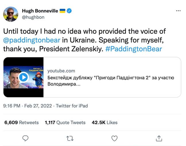 Downton Abbey’s Hugh Bonneville, who also features in both Paddington and Paddington 2, was just as shocked when the news resurfaced (Twitter @hughbon).