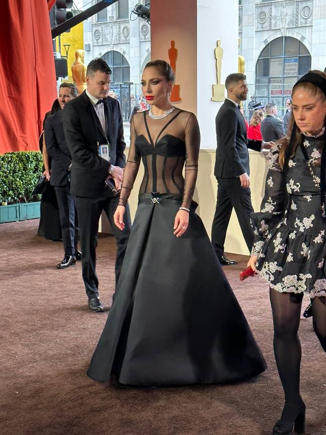 Lady Gaga looked stunning on the Oscars red carpet. Credit: Twitter/@ladygaganownet