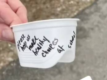 Staff wrote the note on the cup Megan had given to her son. Credit: TikTok/@peaveymegan