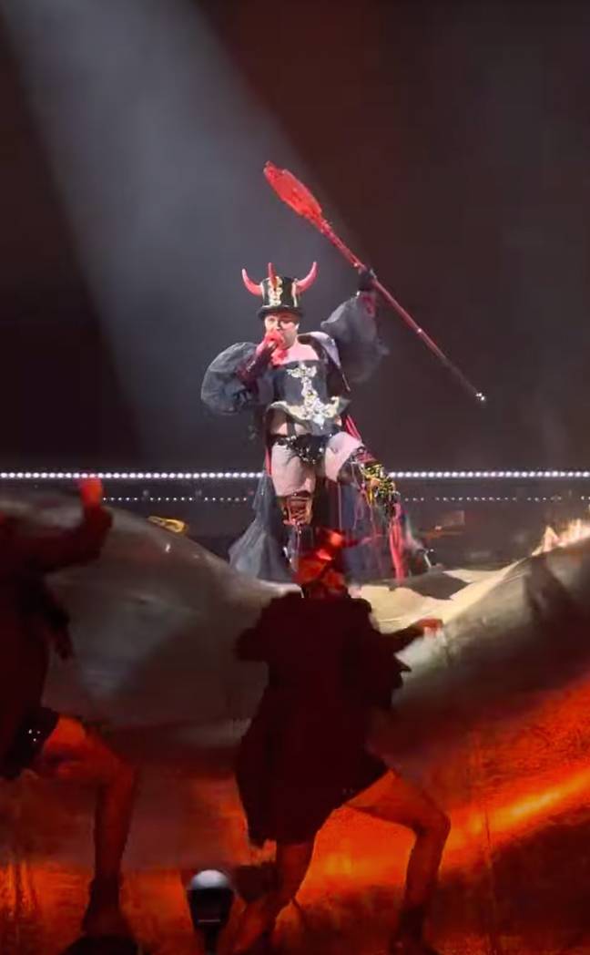 This is the third time that Sam Smith has worn a devil-inspired outfit. Credit: YouTube/Wade Lakin