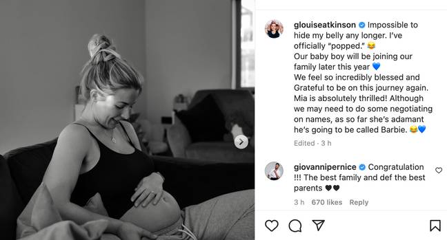 Gemma confirmed the news of the new baby on Instagram. Credit: @gemmaatkinson/Instagram