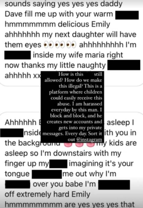 Just one of &quot;Daddy Dave's&quot; harassing messages. Credit: Emily Atack/Instagram