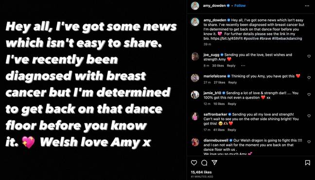 Amy Dowden announce she's been diagnosed with cancer. Credit: Instagram/@amy_dowden