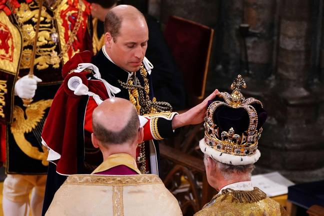 Prince William paid homage to the King during the coronation on Saturday, 6 May. Credit:  Associated Press / Alamy Stock Photo