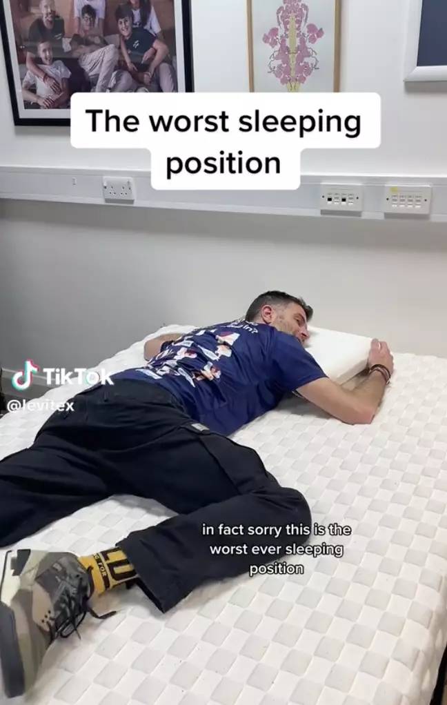 Whatever you do, avoid this sleeping position called the 'car crash'. Credit: TikTok/@levitex