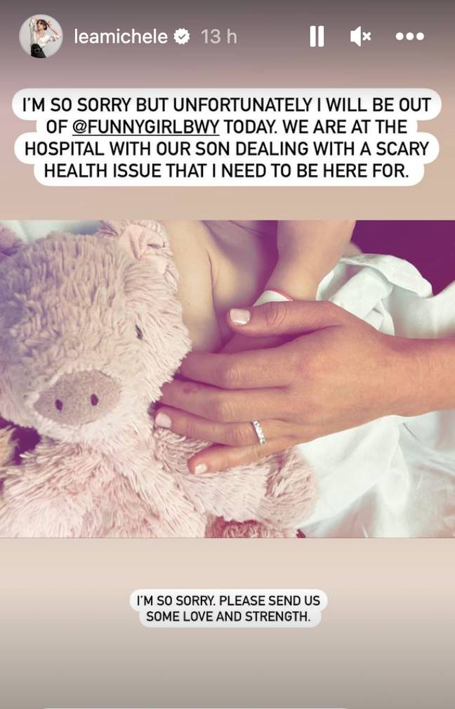 The mum shared a snap of her son in hospital. Credit: Instagram/@leamichele