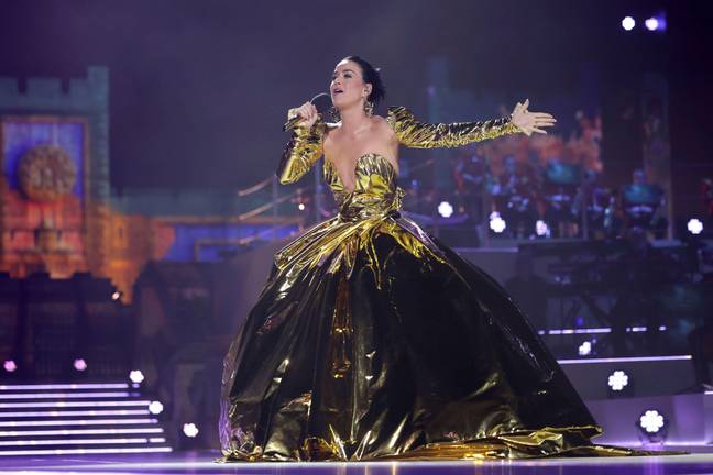 Katy Perry's outfit reminded many of the nation's favourite tub of chocolates. Credit: Associated Press / Alamy Stock Photo