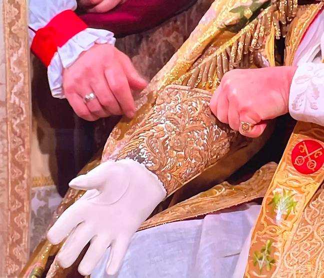 King Charles wore the white glove yesterday. Credit: BBC