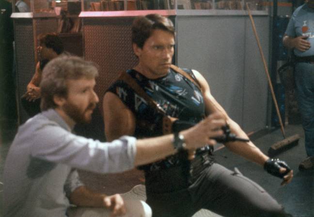 James Cameron on set with Arnie. Credit: ScreenProd/Photononstop/Alamy Stock Photo