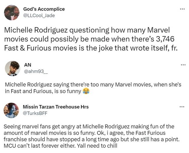 Some fans trolled Rodriguez for her comments, others thought Marvel fans needed to chill out. Credit: Twitter