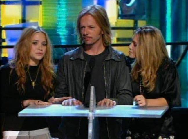 Shortly after, the twins present the MTV award alongside David Spade. Credit: MTV